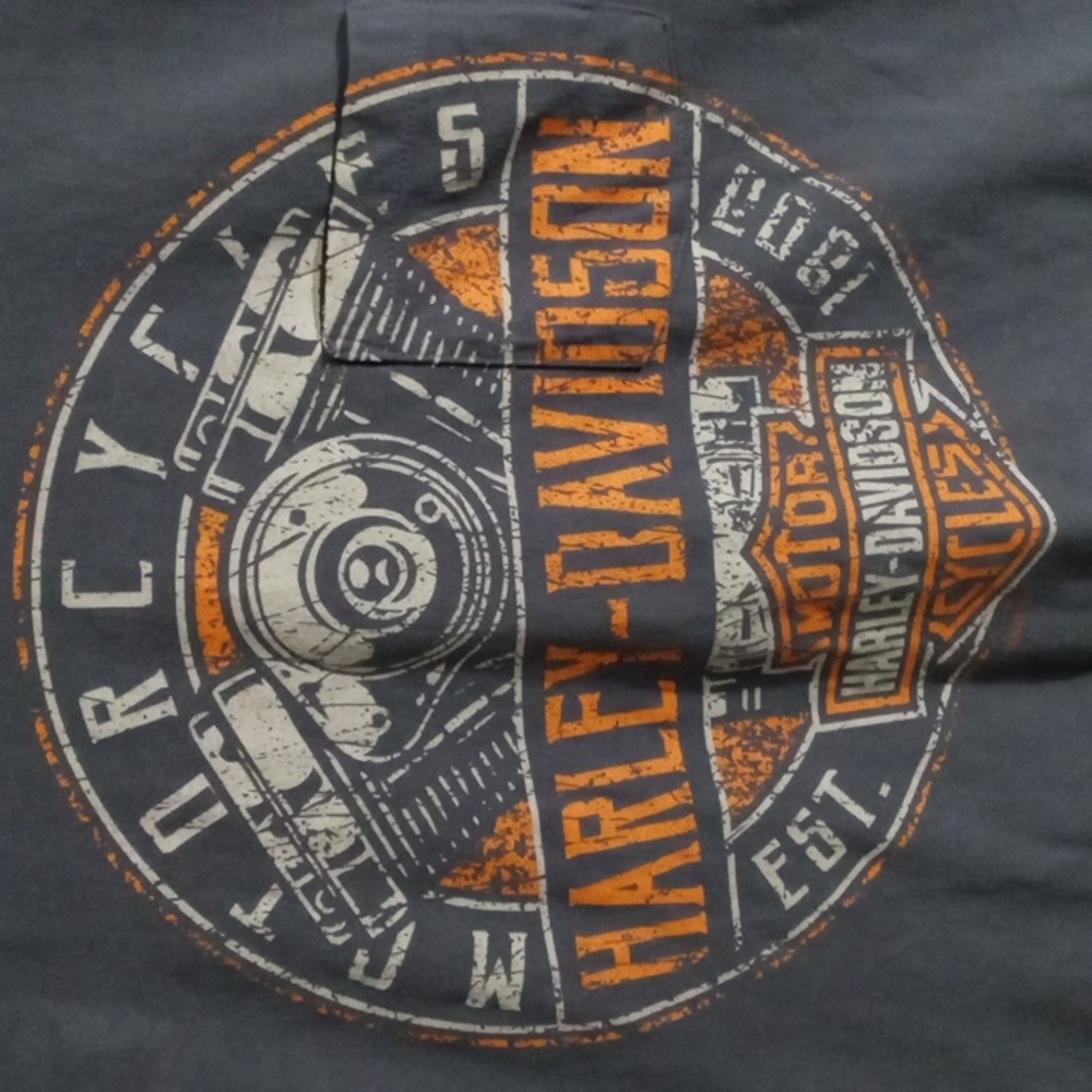 Harley-Davidson Gray Short Sleeve Distressed Graphic Pocket Tee Mens Large